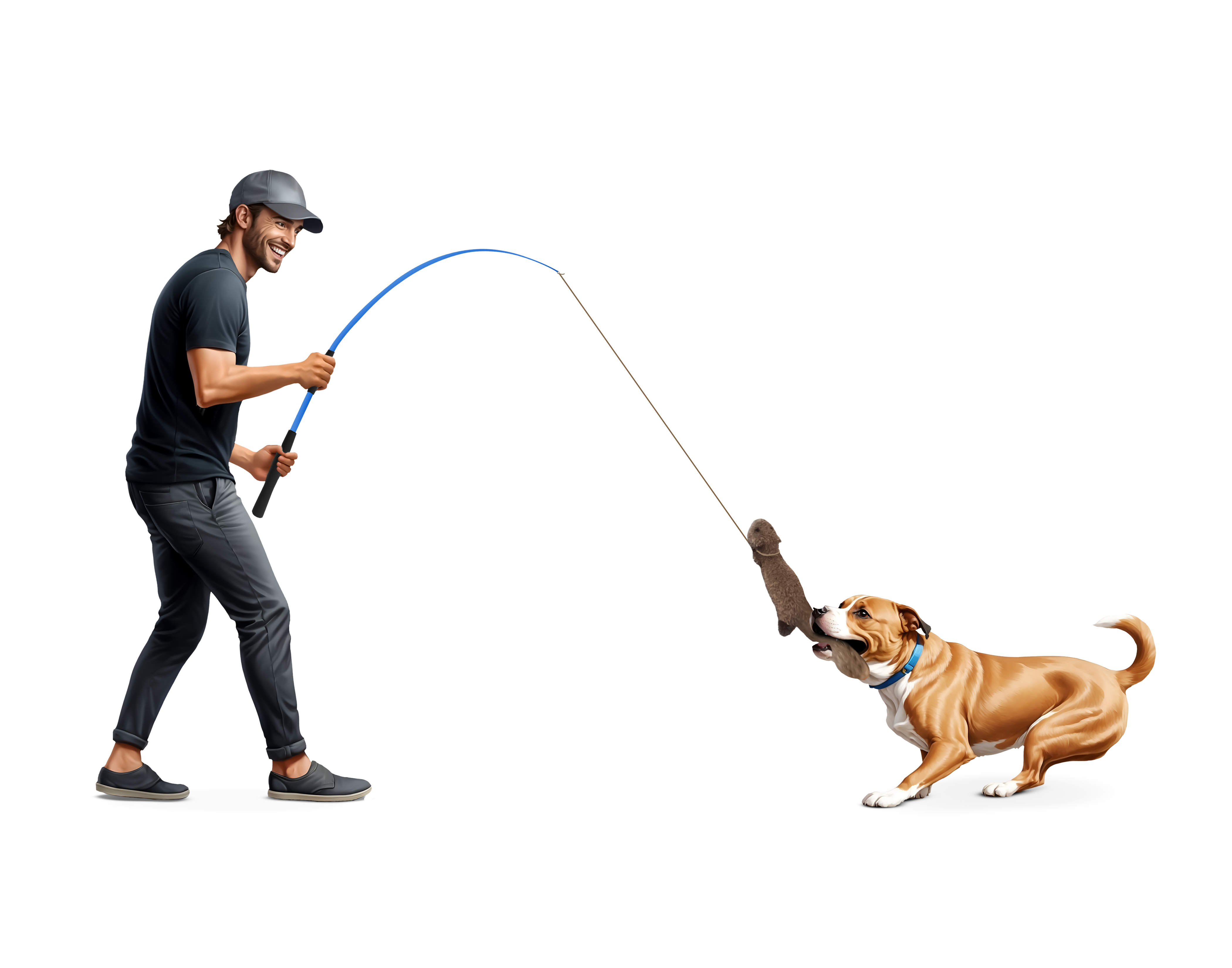 Whimsy Stick Interactive Dog Toy Man and Dog Playing Tugging interactive dog toy, dog exercise, dog play